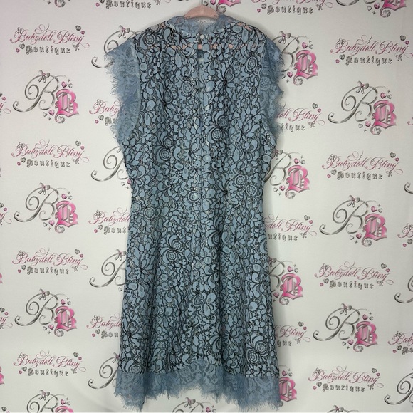 Topshop dress lace blue black mock neck floral flowers formal summer classic - Picture 2 of 5